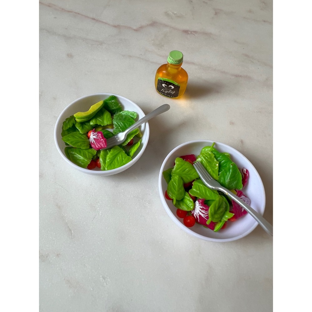 Dollhouse Miniature Pretend Realistic Salad Food and 2 Lunch Bowls Lot